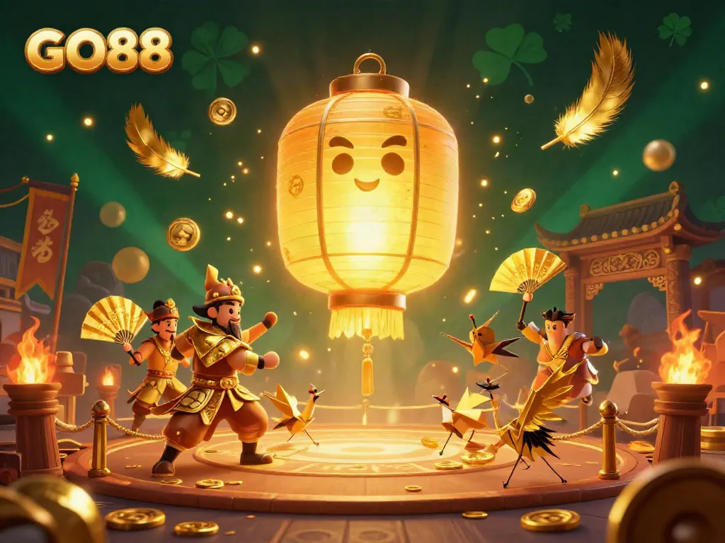 GO88 illuminating the night market casino with lucky spirits and vibrant golden elements.