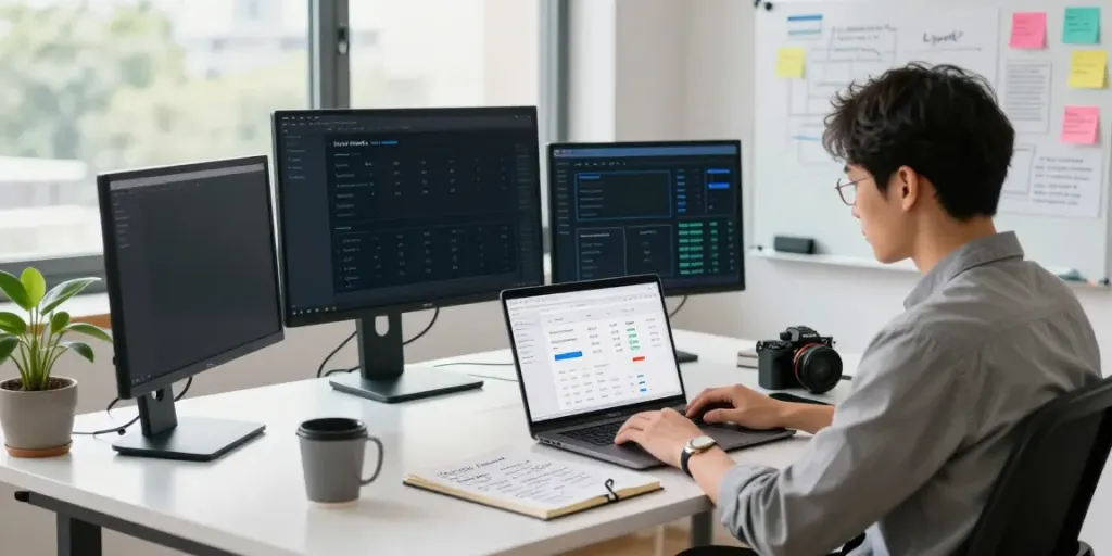 Digital marketer analyzing instant indexing metrics in a modern workspace.
