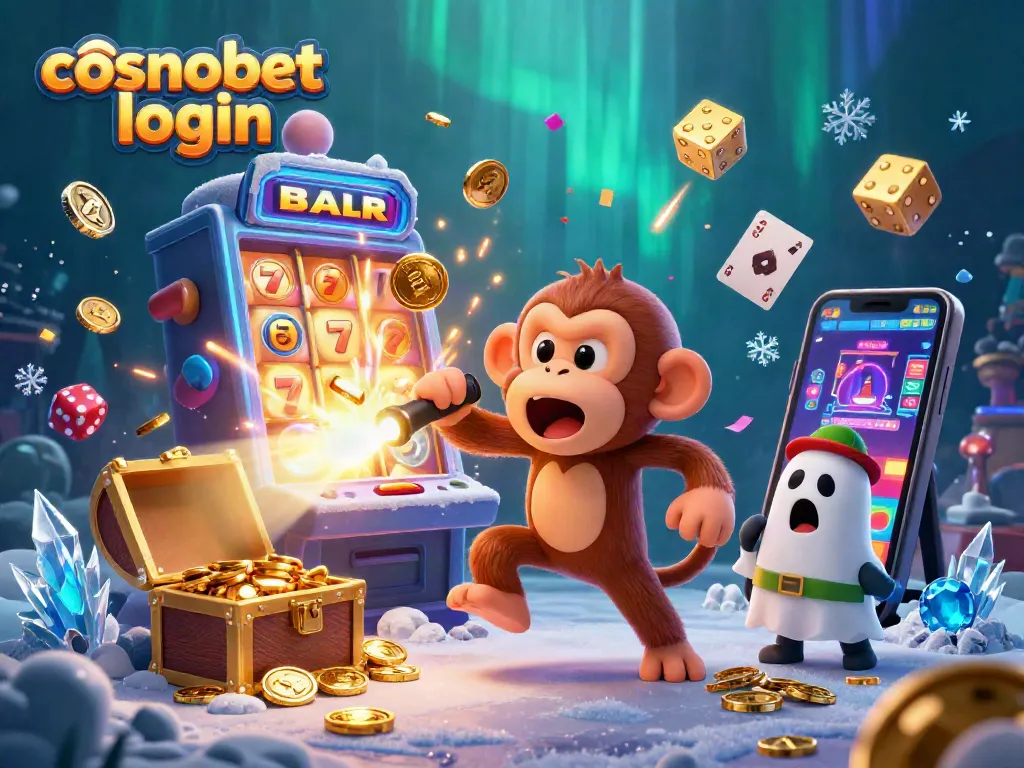 Experience the excitement of casino gaming with cosmobet login featuring a playful monkey juggling coins and a curious puppy tracking it in a vibrant scene.
