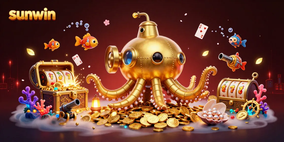Spin the reels of fortune with sunwin's vibrant 3D scene of an underwater treasure adventure.