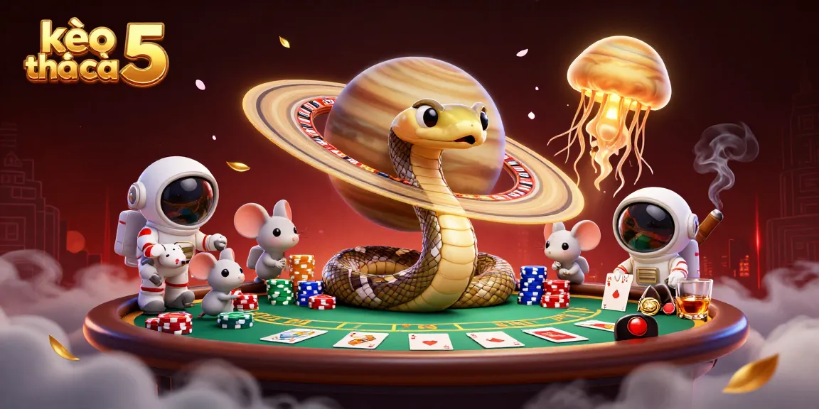 Engage with kèo nhà cái 5 as a cartoon Saturn snake roulette dealer captivates with cosmic betting.