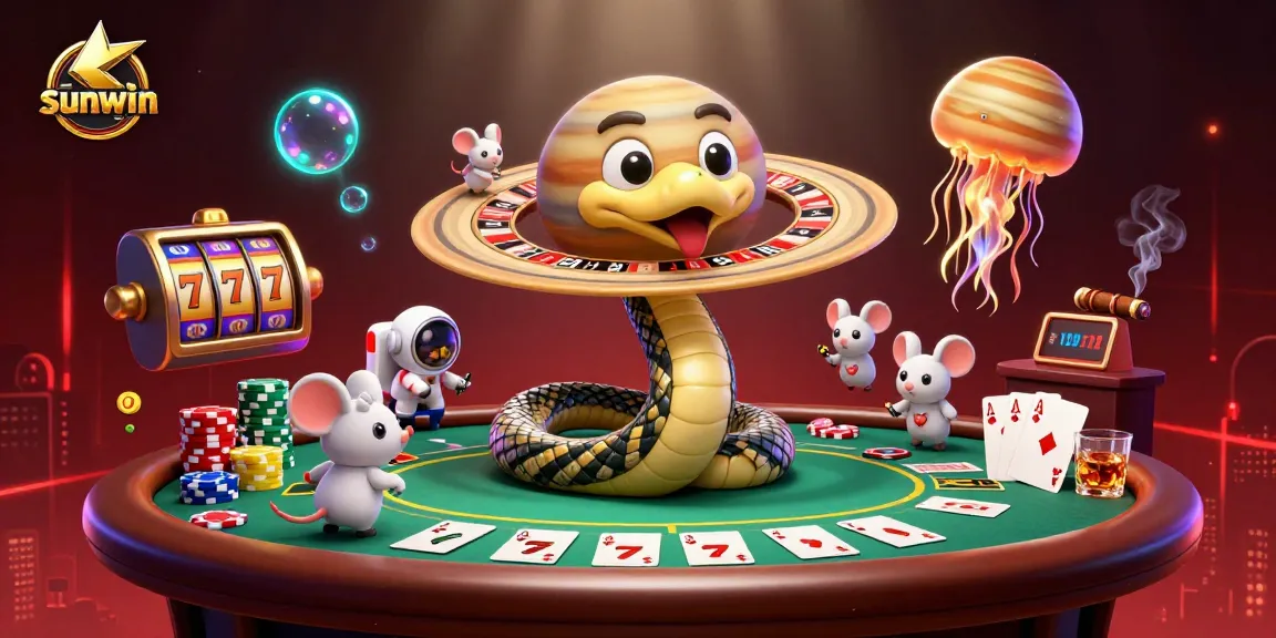 Bet big with Sunwin's cosmic gambling scene featuring astronaut mice placing bets.